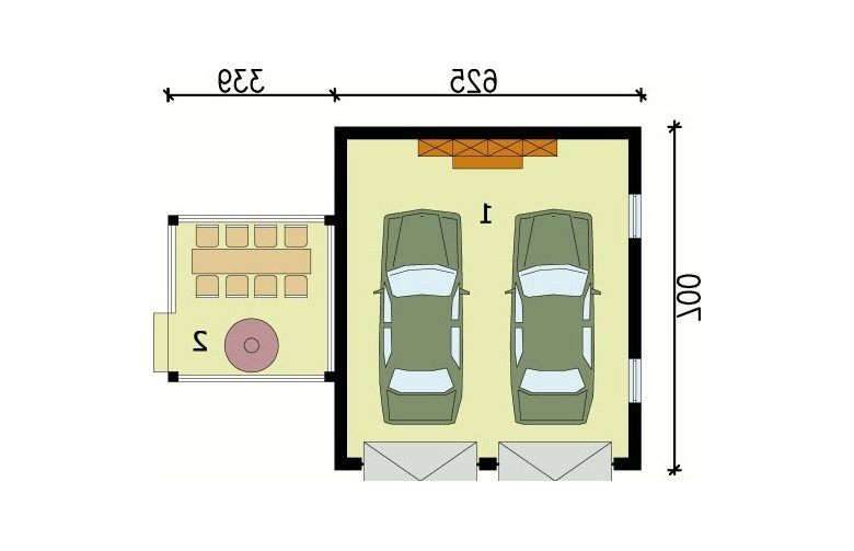 Projekt garażu G63 garaż dwustanowiskowy - przyziemie