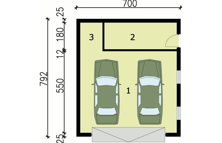 Projekt garażu G61 garaż dwustanowiskowy z pomieszczeniem gospodarczym - przyziemie