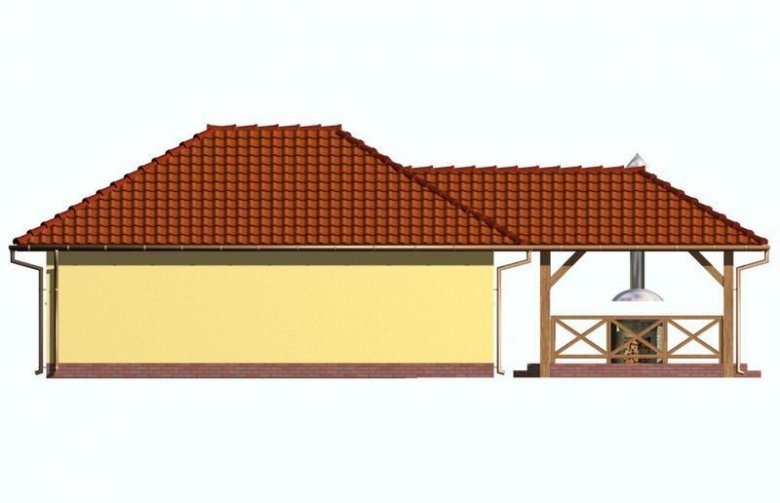 Projekt garażu G54 garaż dwustanowiskowy z pomieszczeniem gospodarczym i składem na drewno kominkowe - elewacja 3