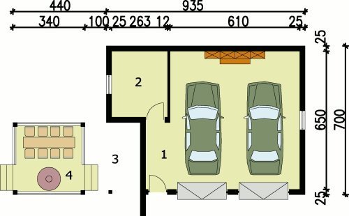 PRZYZIEMIE G54 garaż dwustanowiskowy z pomieszczeniem gospodarczym i składem na drewno kominkowe