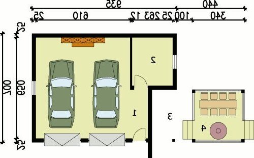 PRZYZIEMIE G54 garaż dwustanowiskowy z pomieszczeniem gospodarczym i składem na drewno kominkowe - wersja lustrzana