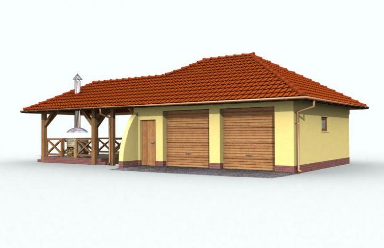 Projekt garażu G54 garaż dwustanowiskowy z pomieszczeniem gospodarczym i składem na drewno kominkowe
