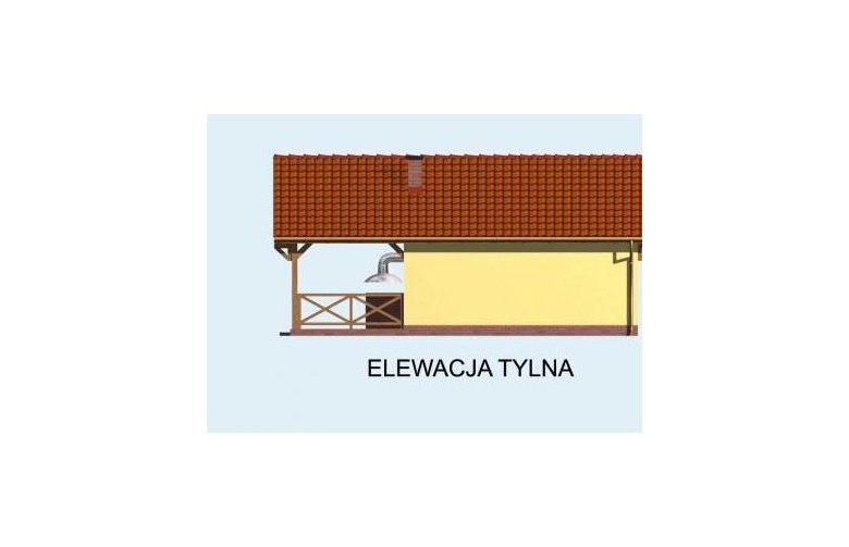Projekt garażu G56 garaż jednostanowiskowy z pomieszczeniem gospodarczym i wiatą - elewacja 3