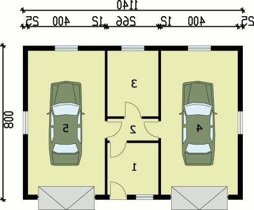 RZUT PRZYZIEMIA G50 garaż dwustanowiskowy z pomieszczeniami gospodarczymi - wersja lustrzana