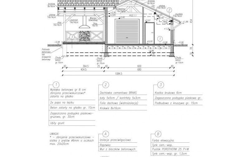 Projekt garażu G53 - przekrój 1