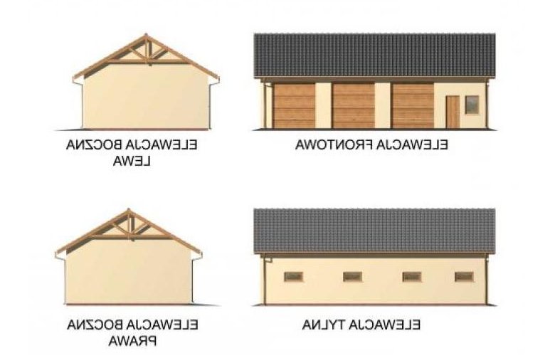 Projekt garażu G38 garaż trzystanowiskowy z pomieszczeniami gospodarczymi - elewacja 1