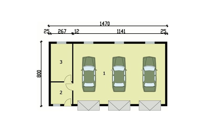 Projekt garażu G38 garaż trzystanowiskowy z pomieszczeniami gospodarczymi - przyziemie