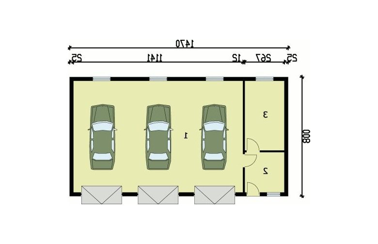 Projekt garażu G38 garaż trzystanowiskowy z pomieszczeniami gospodarczymi - przyziemie