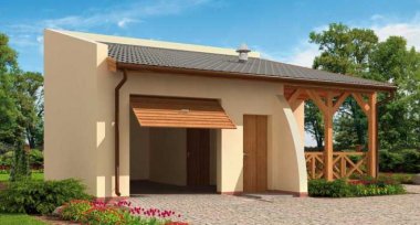 Projekt domu G39 garaż jednostanowiskowy z wiatą rekreacyjną