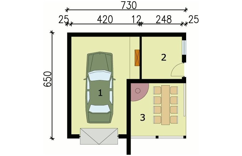 Projekt garażu G41 garaż jednostanowiskowy z pomieszczeniem gospodarczym i altaną ogrodową z grilem. - przyziemie
