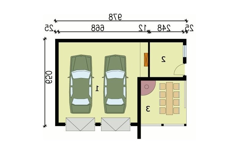 Projekt garażu G42 garaż dwustanowiskowy z pomieszczeniem gospodarczym i altaną ogrodową z grilem - przyziemie