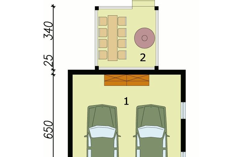 Projekt garażu G35 garaż dwustanowiskowy + altana - przyziemie