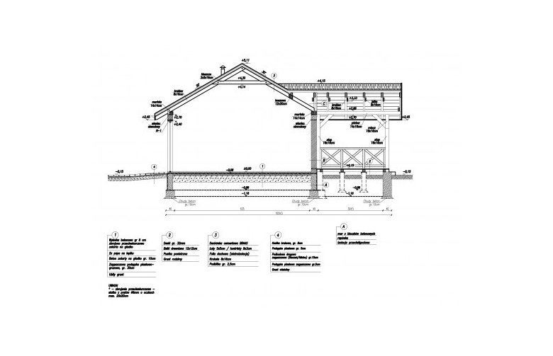 Projekt garażu G35 garaż dwustanowiskowy + altana - przekrój 1