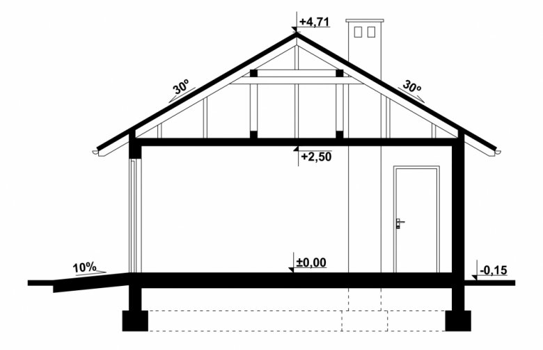 Projekt domu energooszczędnego G69 - Budynek garażowo - gospodarczy - przekrój 1