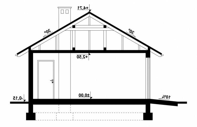 Projekt domu energooszczędnego G69 - Budynek garażowo - gospodarczy - przekrój 1