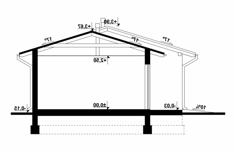 Projekt domu energooszczędnego G70 - Budynek garażowo - gospodarczy - przekrój 1