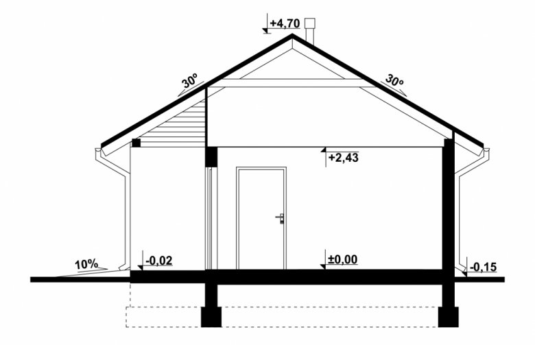 Projekt domu energooszczędnego G73 - Budynek garażowo - gospodarczy - przekrój 1