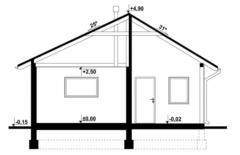 Projekt domu energooszczędnego G78 - Budynek garażowo - gospodarczy - przekrój 1