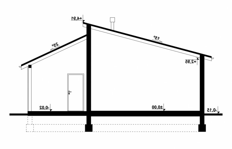 Projekt domu energooszczędnego G79 - Budynek garażowo - gospodarczy - przekrój 1