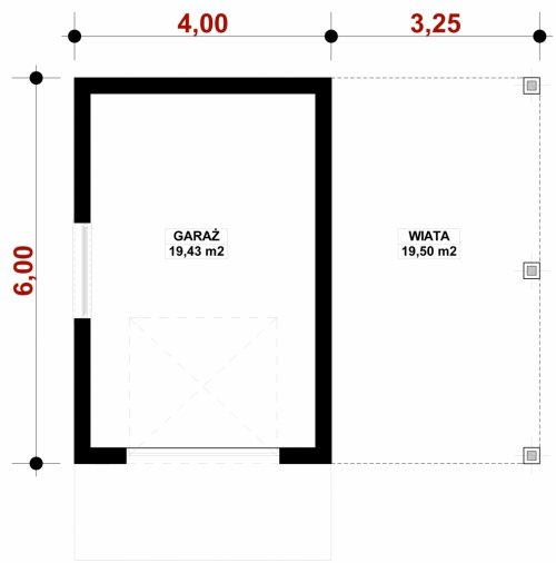 Rzut projektu G82 - Budynek garażowy z wiatą