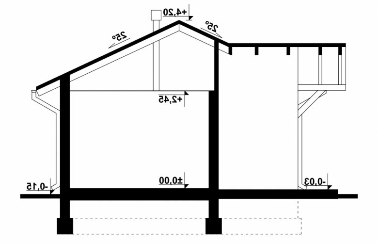 Projekt domu energooszczędnego G83 - Budynek garażowo - gospodarczy - przekrój 1