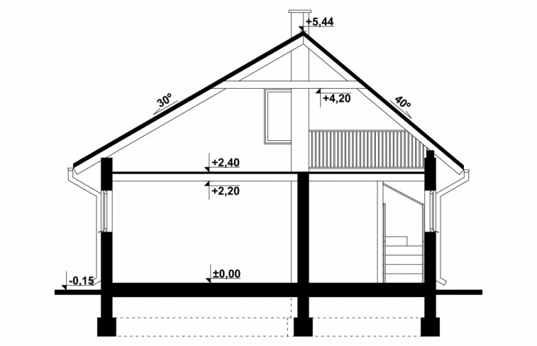 Projekt domu energooszczędnego G84 - Budynek garażowo - gospodarczy - przekrój 1