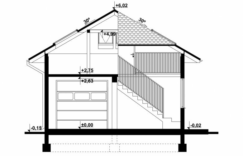 Projekt domu energooszczędnego G87 - Budynek garażowo - gospodarczy - przekrój 1