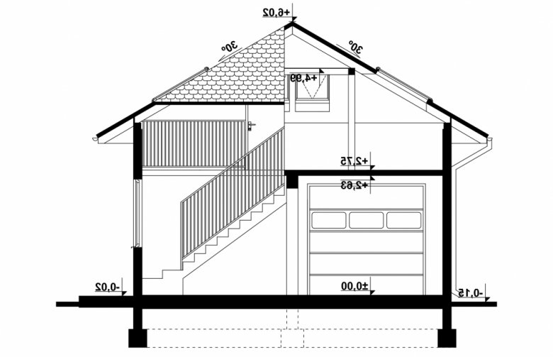 Projekt domu energooszczędnego G87 - Budynek garażowo - gospodarczy - przekrój 1