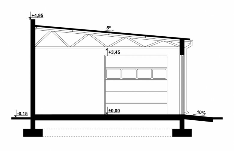 Projekt domu nowoczesnego G112 - Budynek gospodarczy - przekrój 1