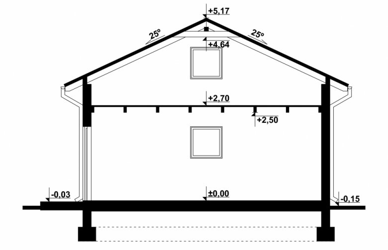 Projekt domu energooszczędnego G114 - Budynek garażowo - gospodarczy  - przekrój 1