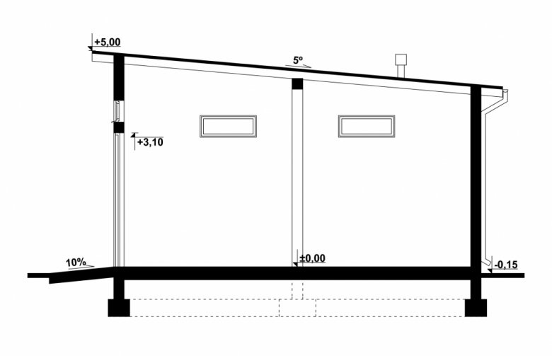 Projekt domu energooszczędnego G115 - Budynek garażowy - przekrój 1