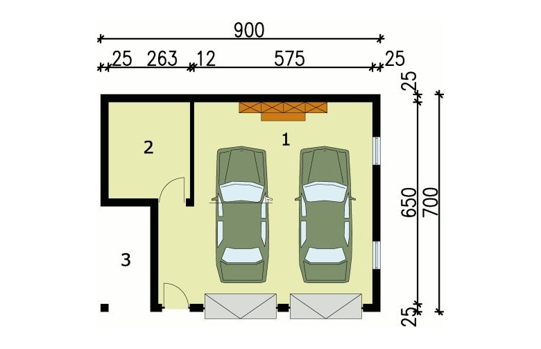 Projekt garażu G33 garaż dwustanowiskowy z pomieszczeniem gospodarczym - przyziemie