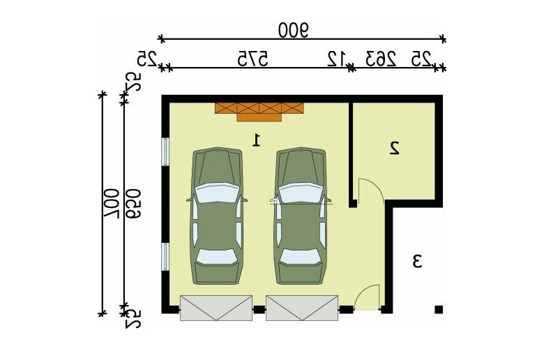 Projekt garażu G33 garaż dwustanowiskowy z pomieszczeniem gospodarczym - przyziemie