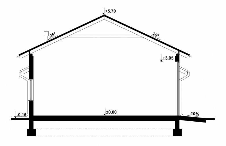 Projekt domu energooszczędnego G88 - Budynek garażowo - gospodarczy - przekrój 1