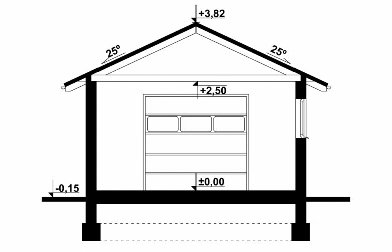 Projekt domu energooszczędnego G90 - Budynek garażowo - gospodarczy - przekrój 1