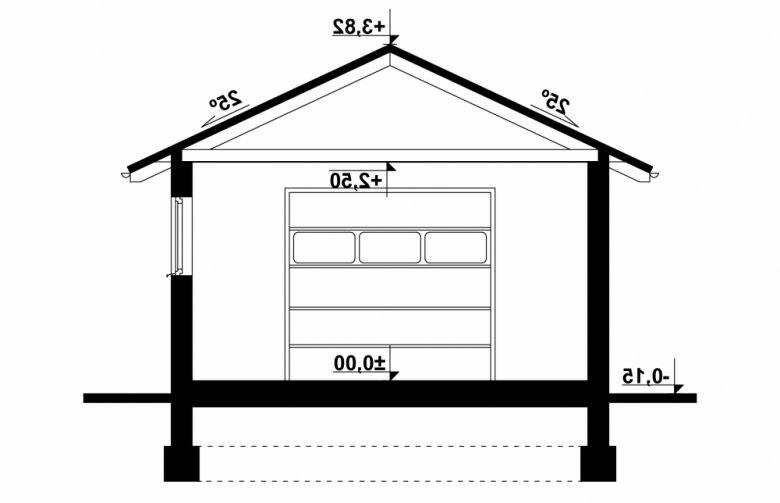 Projekt domu energooszczędnego G90 - Budynek garażowo - gospodarczy - przekrój 1