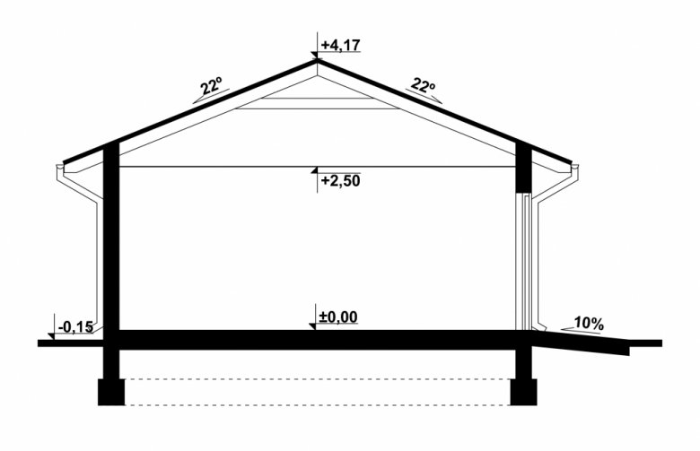 Projekt domu energooszczędnego G91 - Budynek garażowy - przekrój 1