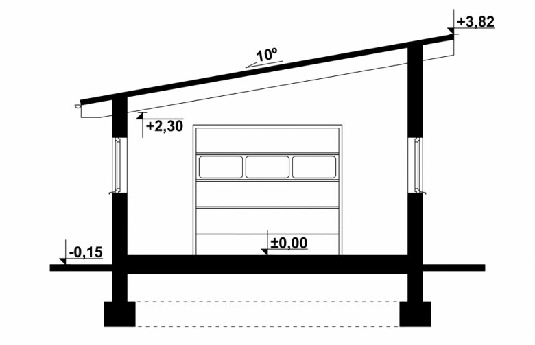 Projekt domu energooszczędnego G93 - Budynek garażowo - gospodarczy - przekrój 1