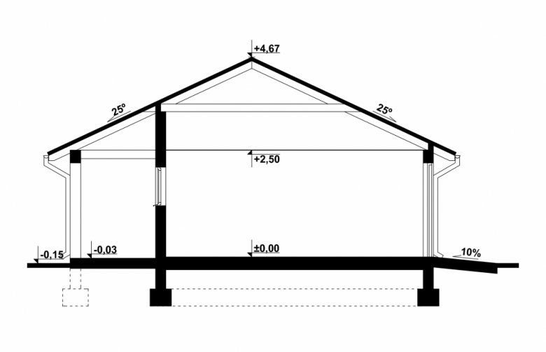 Projekt domu energooszczędnego G94 - Budynek garażowy z wiatą - przekrój 1