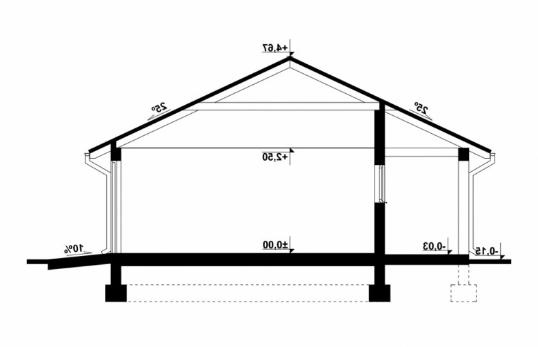 Projekt domu energooszczędnego G94 - Budynek garażowy z wiatą - przekrój 1