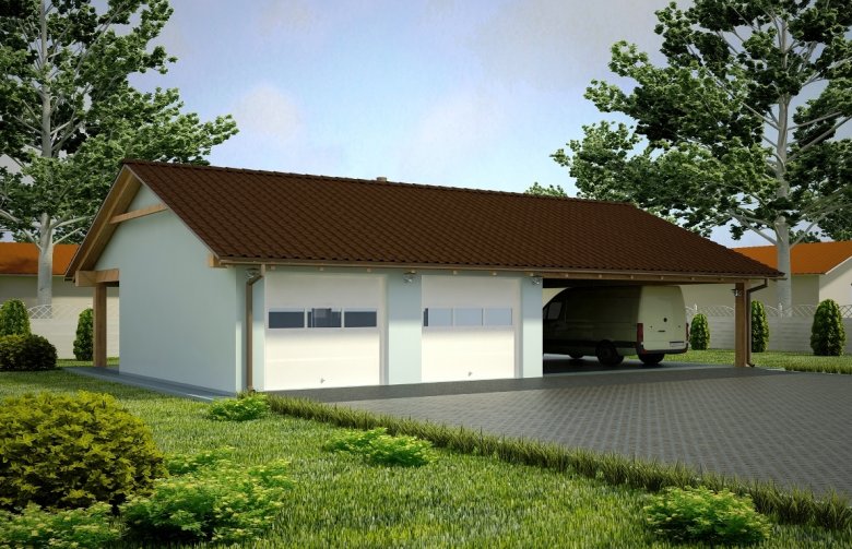 Projekt domu energooszczędnego G94 - Budynek garażowy z wiatą