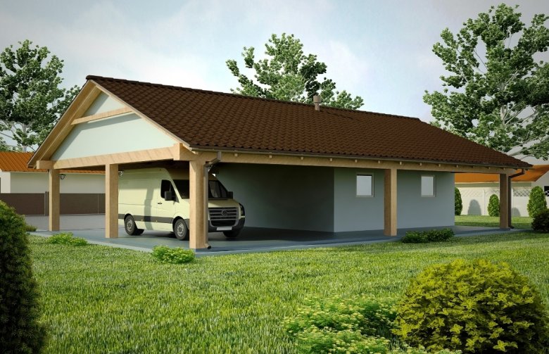 Projekt domu energooszczędnego G94 - Budynek garażowy z wiatą