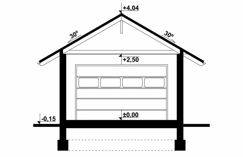 Projekt domu energooszczędnego G96 - Budynek garażowy - przekrój 1