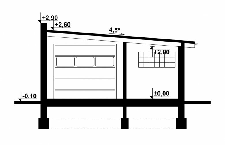 Projekt domu energooszczędnego G100 - Budynek garażowo - gospodarczy - przekrój 1