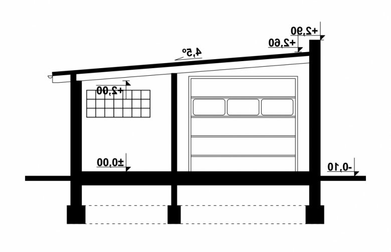 Projekt domu energooszczędnego G100 - Budynek garażowo - gospodarczy - przekrój 1