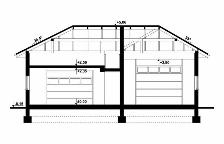 Projekt domu energooszczędnego G101 - Budynek garażowo - gospodarczy - przekrój 1