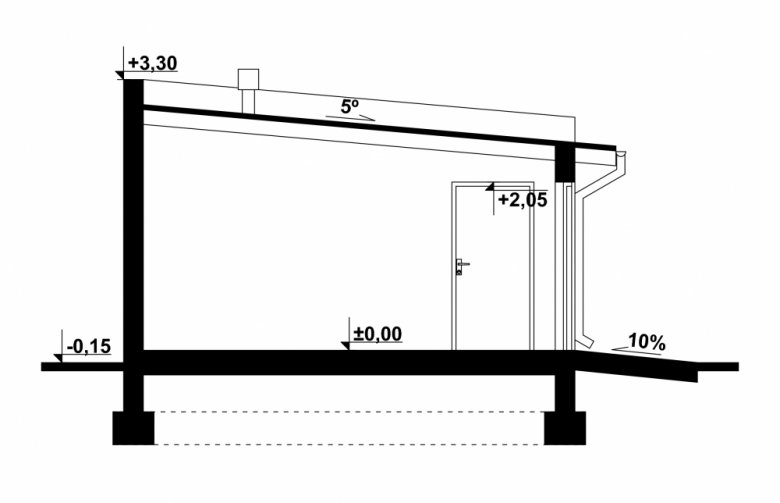 Projekt domu energooszczędnego G103 - Budynek garażowy - przekrój 1