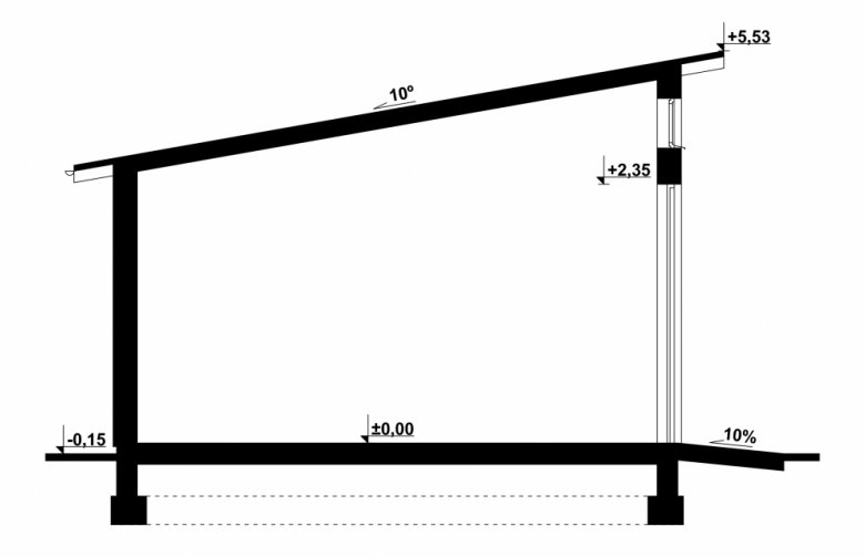 Projekt domu energooszczędnego G104 - Budynek garażowo - gospodarczy - przekrój 1