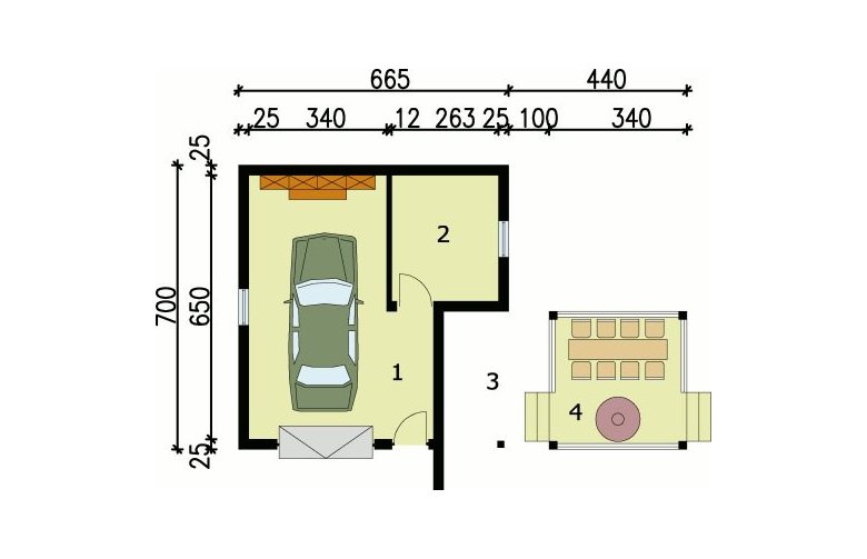 Projekt garażu G24 garaż jednostanowiskowy z pomieszczeniem gospodarczym - przyziemie