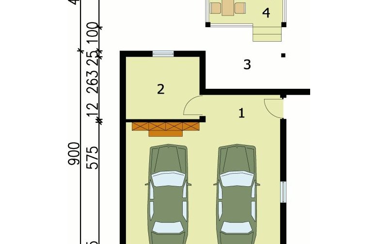 Projekt garażu G25 garaż dwustanowiskowy z wiatą - przyziemie